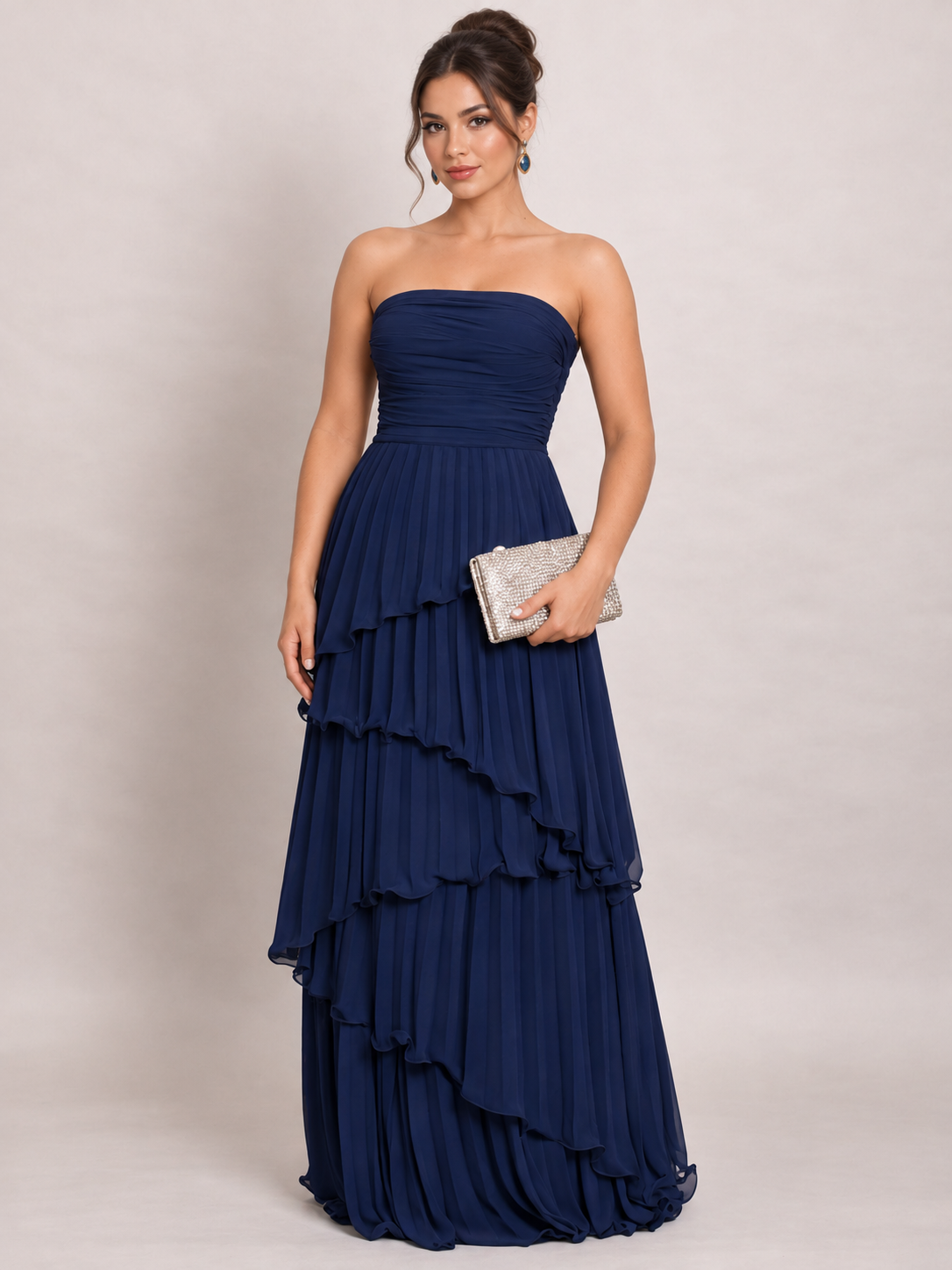 Vestido Longo Tomara que Caia Plissado Celeste