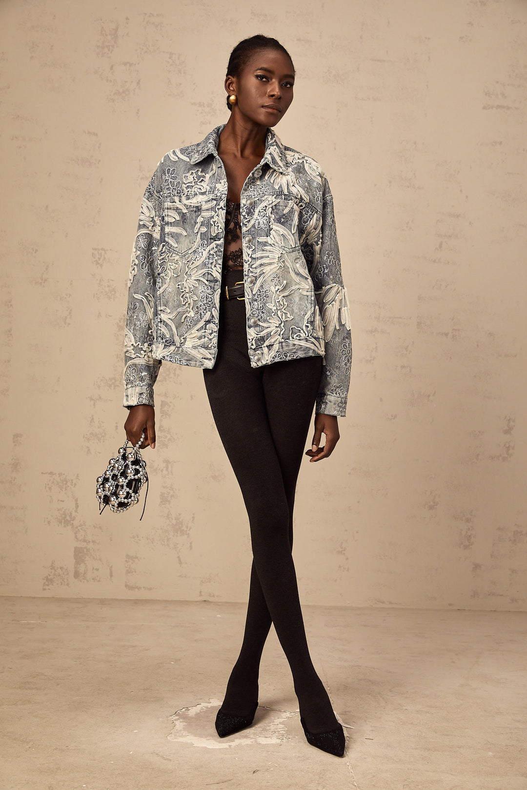 Mailys blue sequined flower-embroidered denim jacket