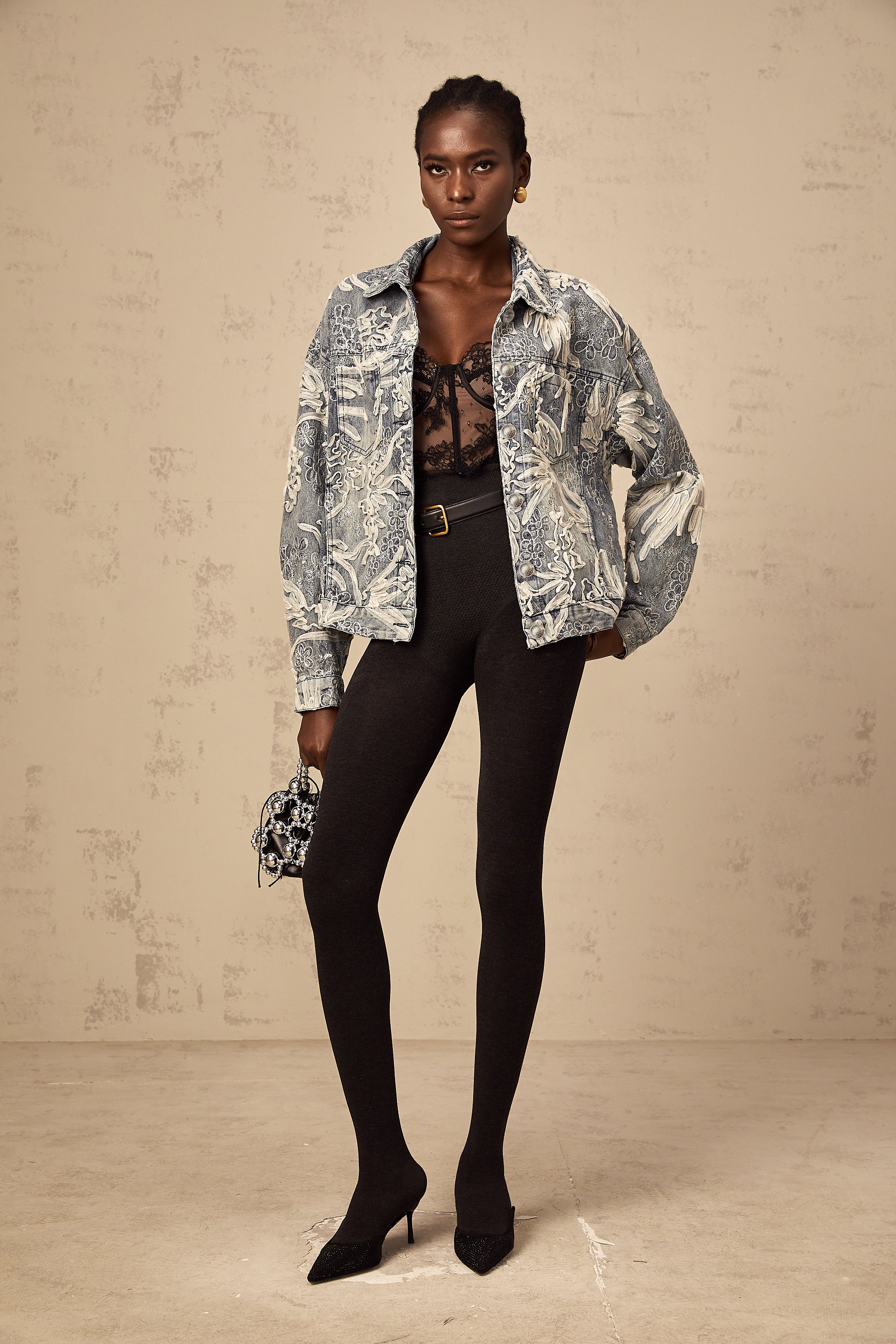 Mailys blue sequined flower-embroidered denim jacket