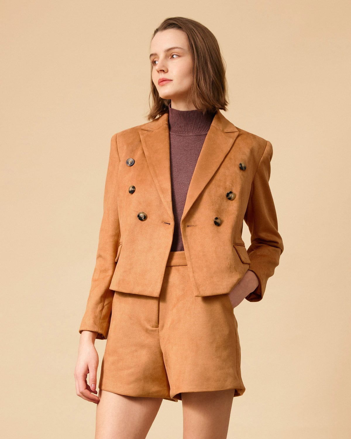 The Ariel Collared Buttons Suede Blazer