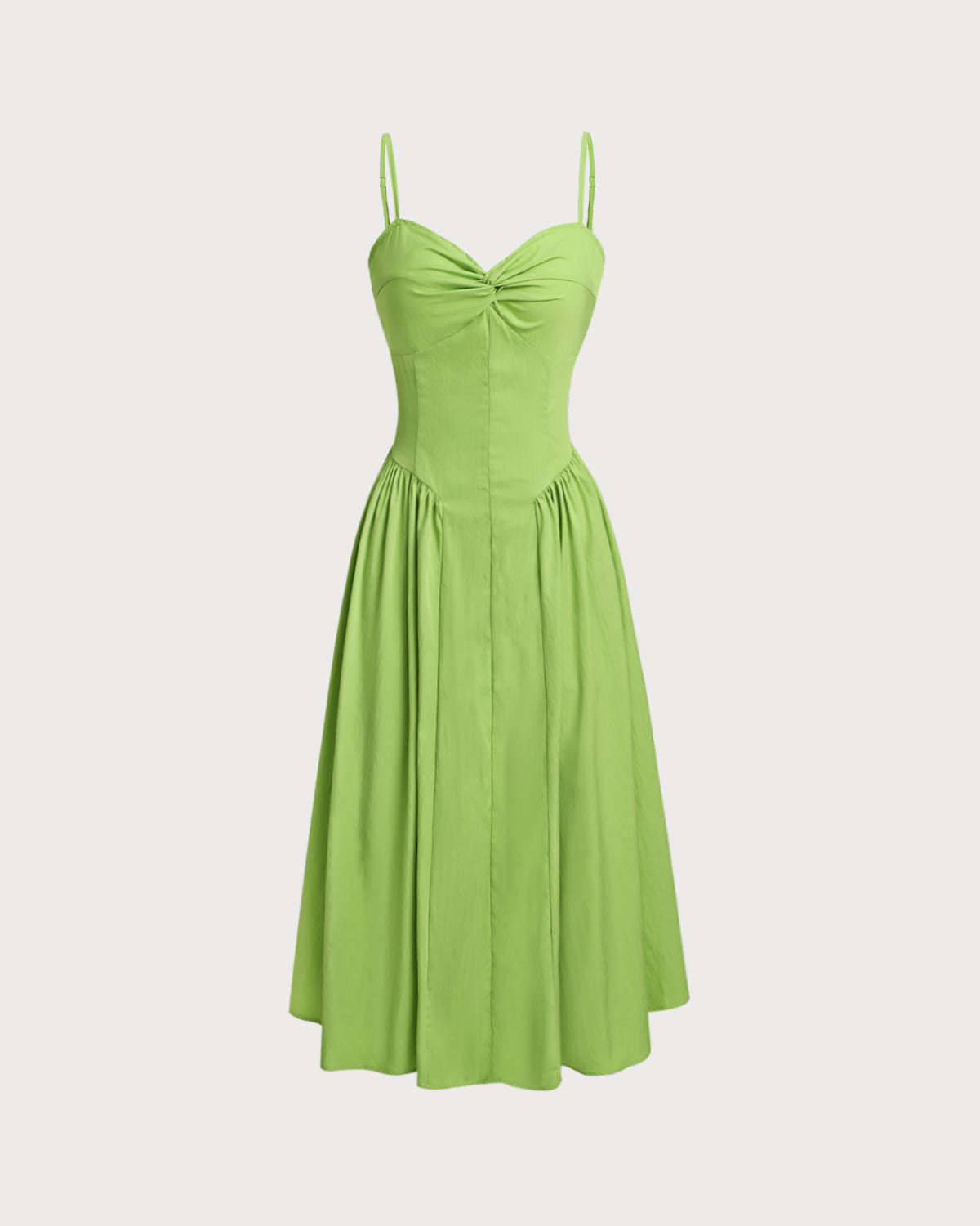 Green Sweetheart Neck Slip Midi Dress