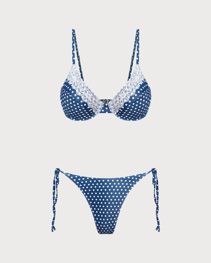 Blue Polka Dot Underwire Bikini Set