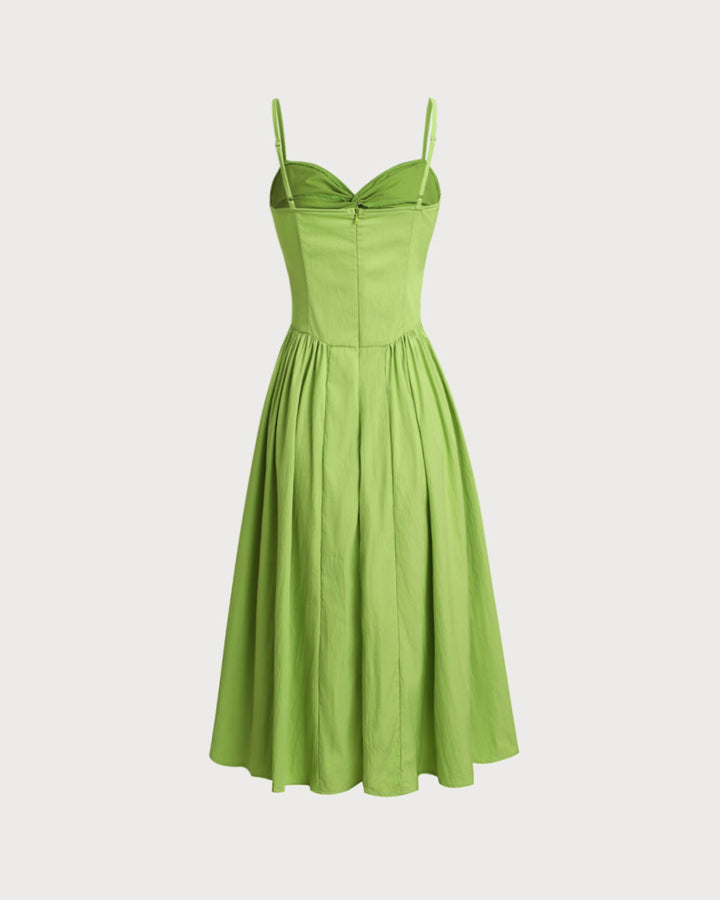 Green Sweetheart Neck Slip Midi Dress