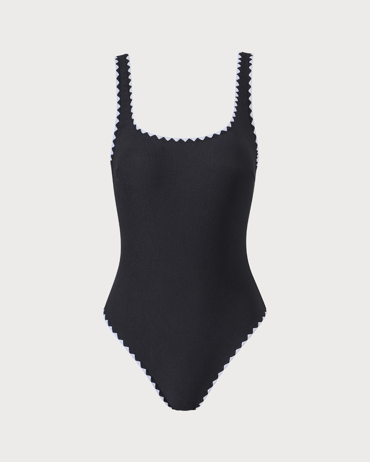 Black Contrast Ribbed One Piece Swimwear