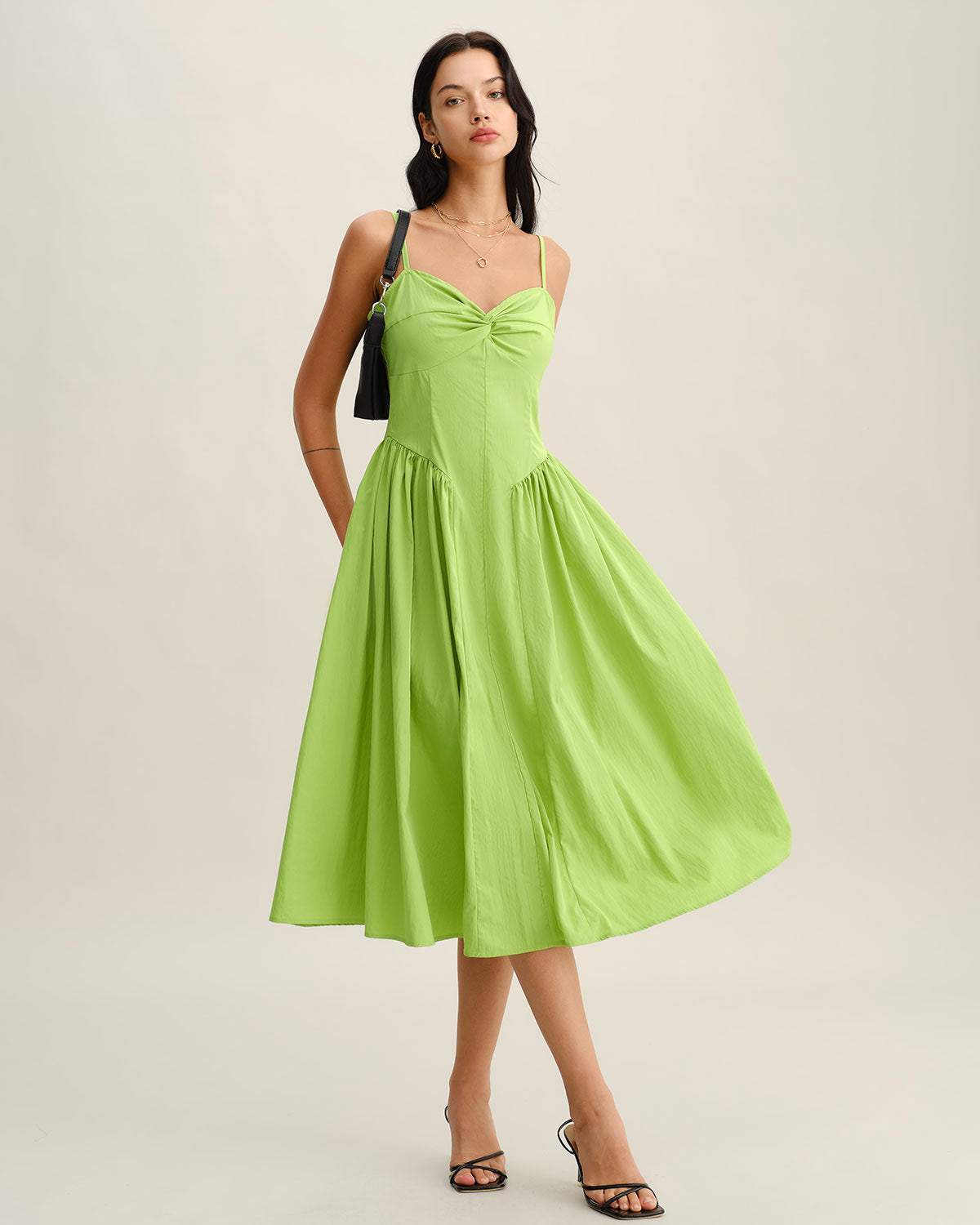 Green Sweetheart Neck Slip Midi Dress