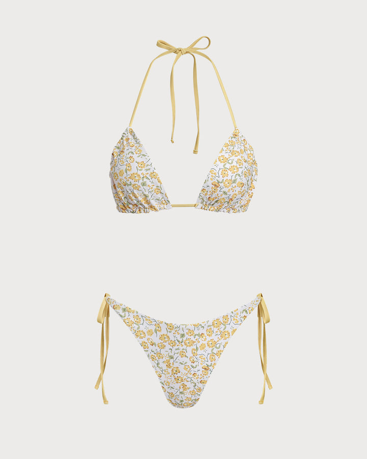 Yellow Floral Triangle Bikini Set