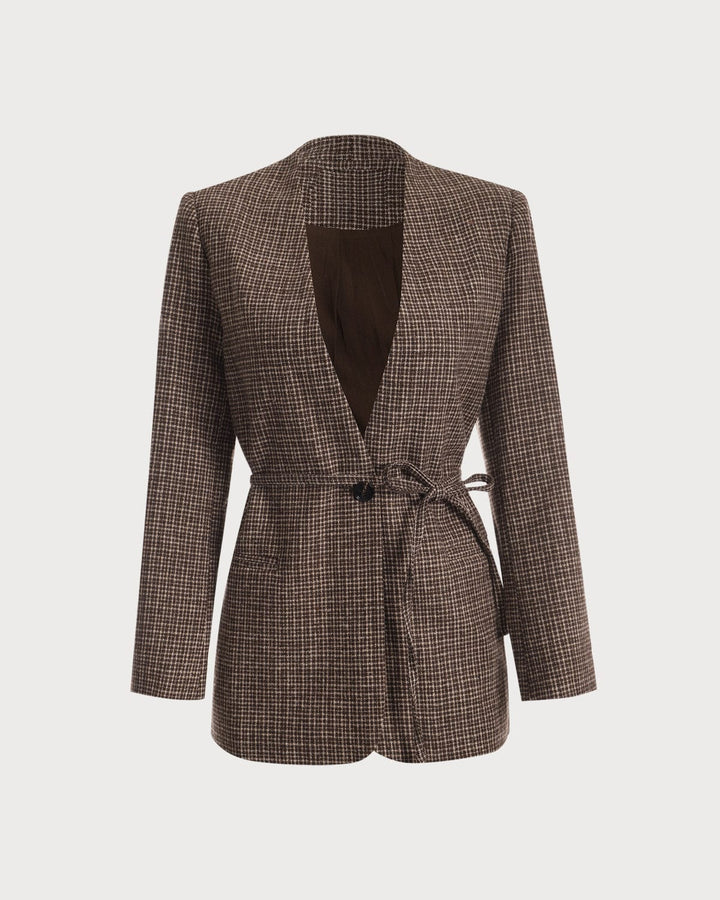 The Artemis V Neck Plaid Single Button Blazer