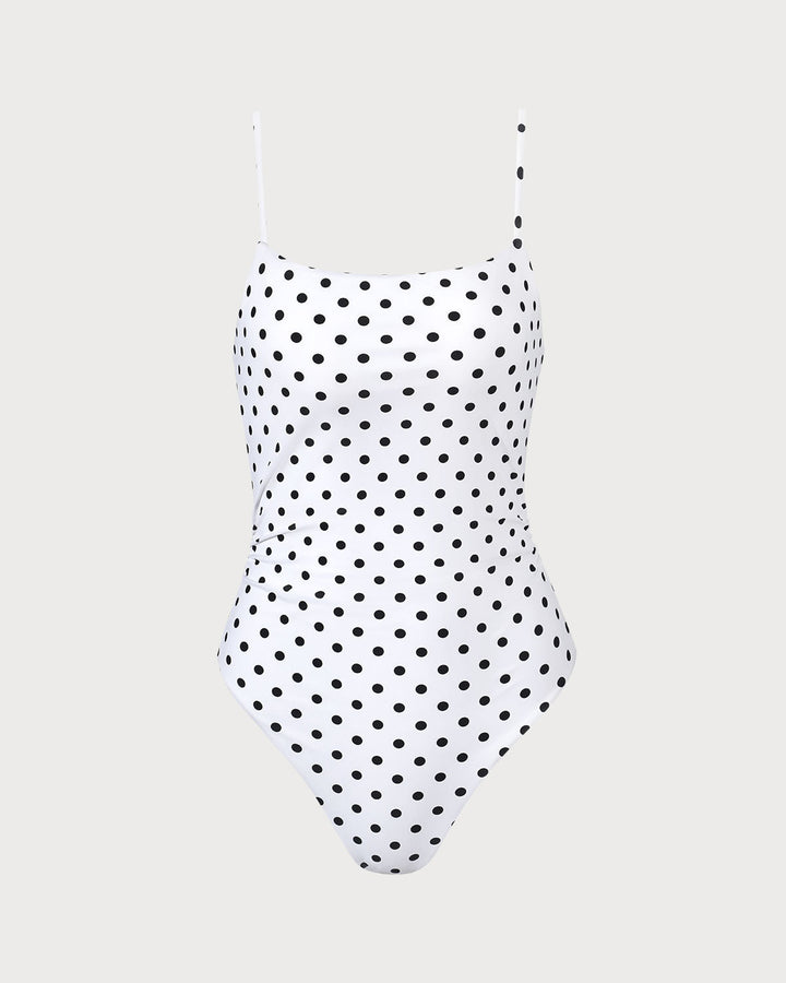 White Polka Dot Backless One Piece Swimwear