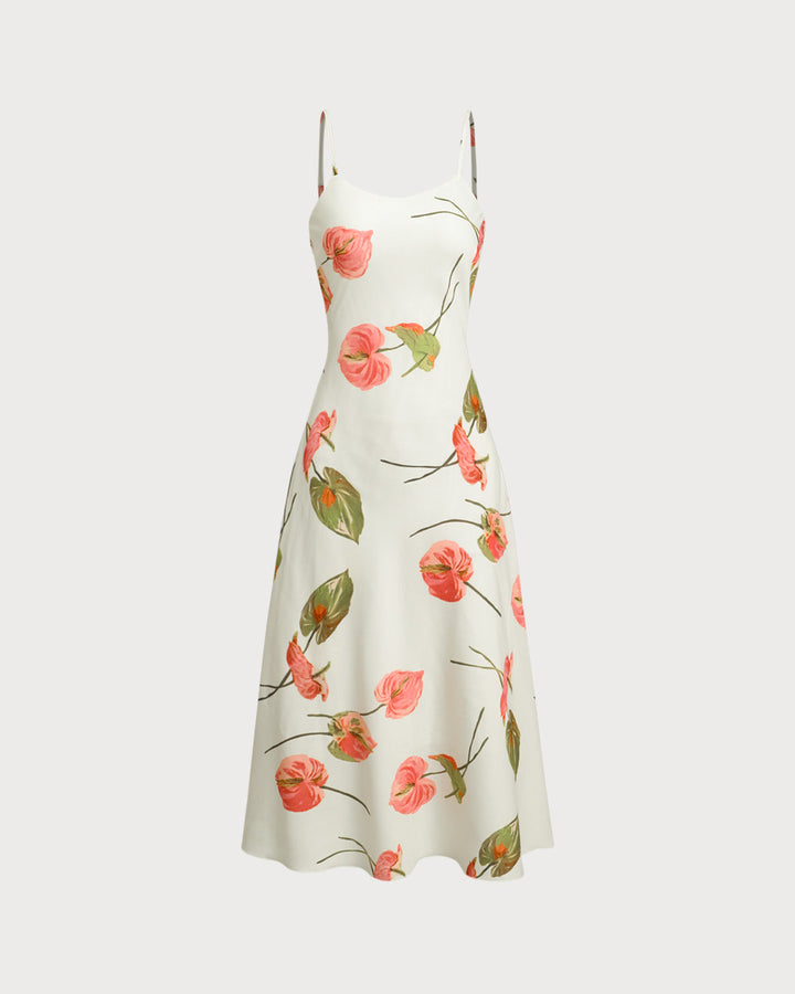 White Floral Slip Midi Dress