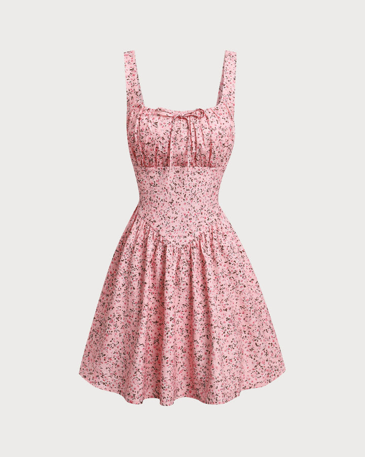 Pink Floral Ruched Corset Slip Mini Dress