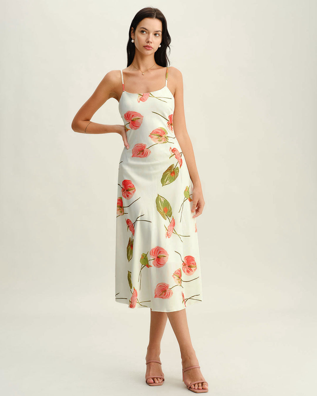 White Floral Slip Midi Dress