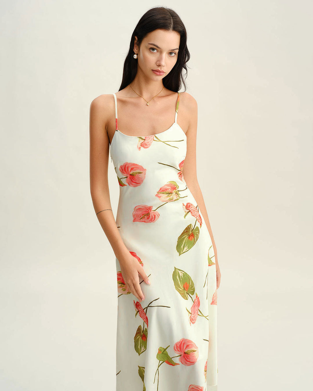 White Floral Slip Midi Dress