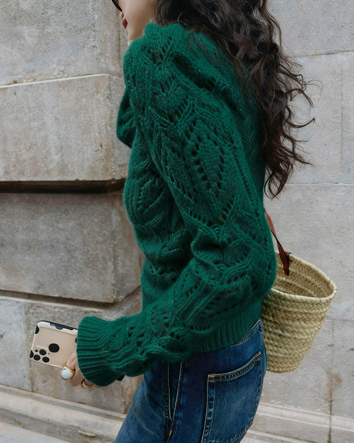 Green Round Neck Cut Out Sweater