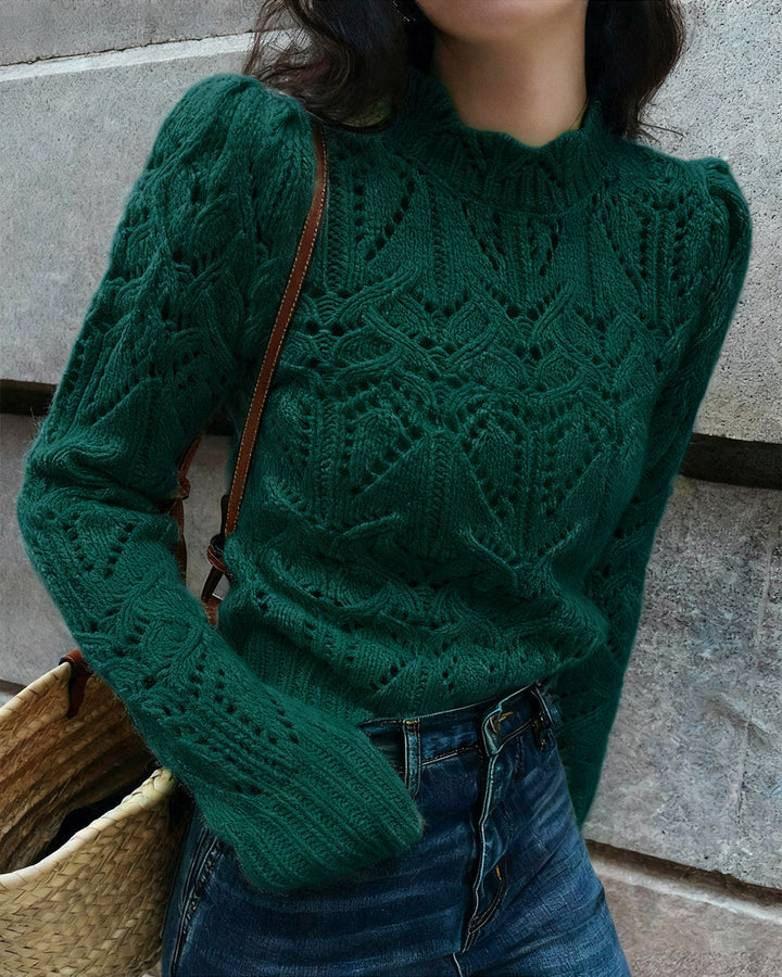 Green Round Neck Cut Out Sweater