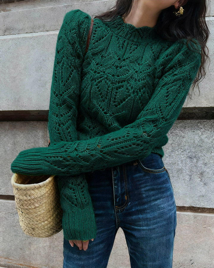Green Round Neck Cut Out Sweater