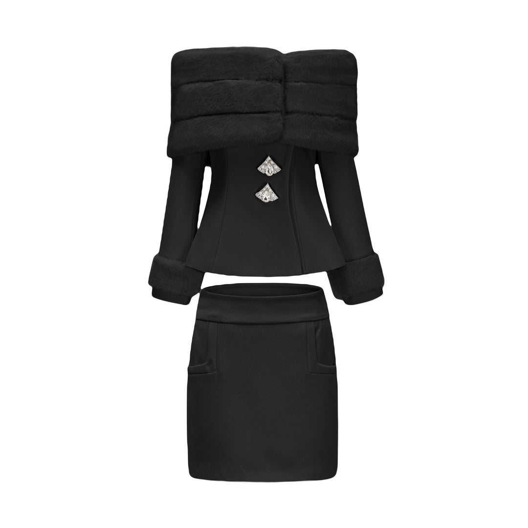 Caitlin Faux-fur Jacket & Skirt Matching Set