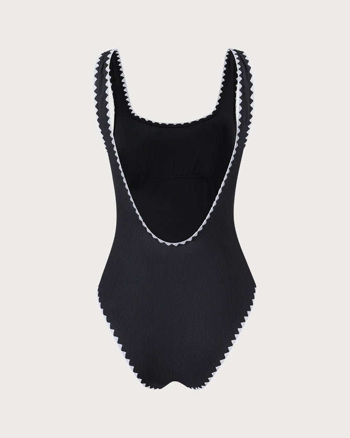 Black Contrast Ribbed One Piece Swimwear