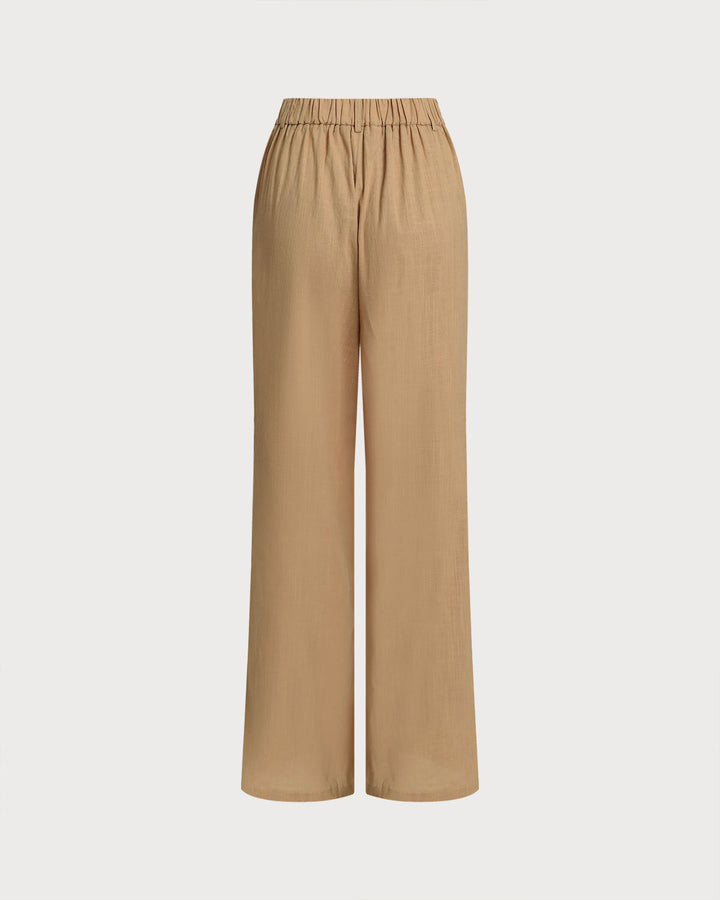 Brown Elastic Waist Pocket Straight Pants