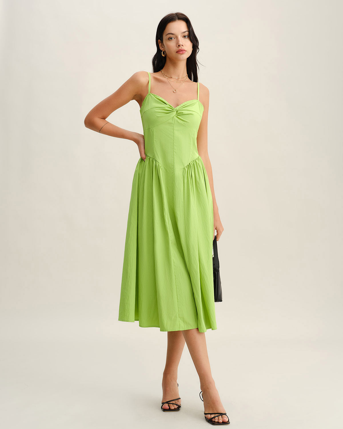Green Sweetheart Neck Slip Midi Dress