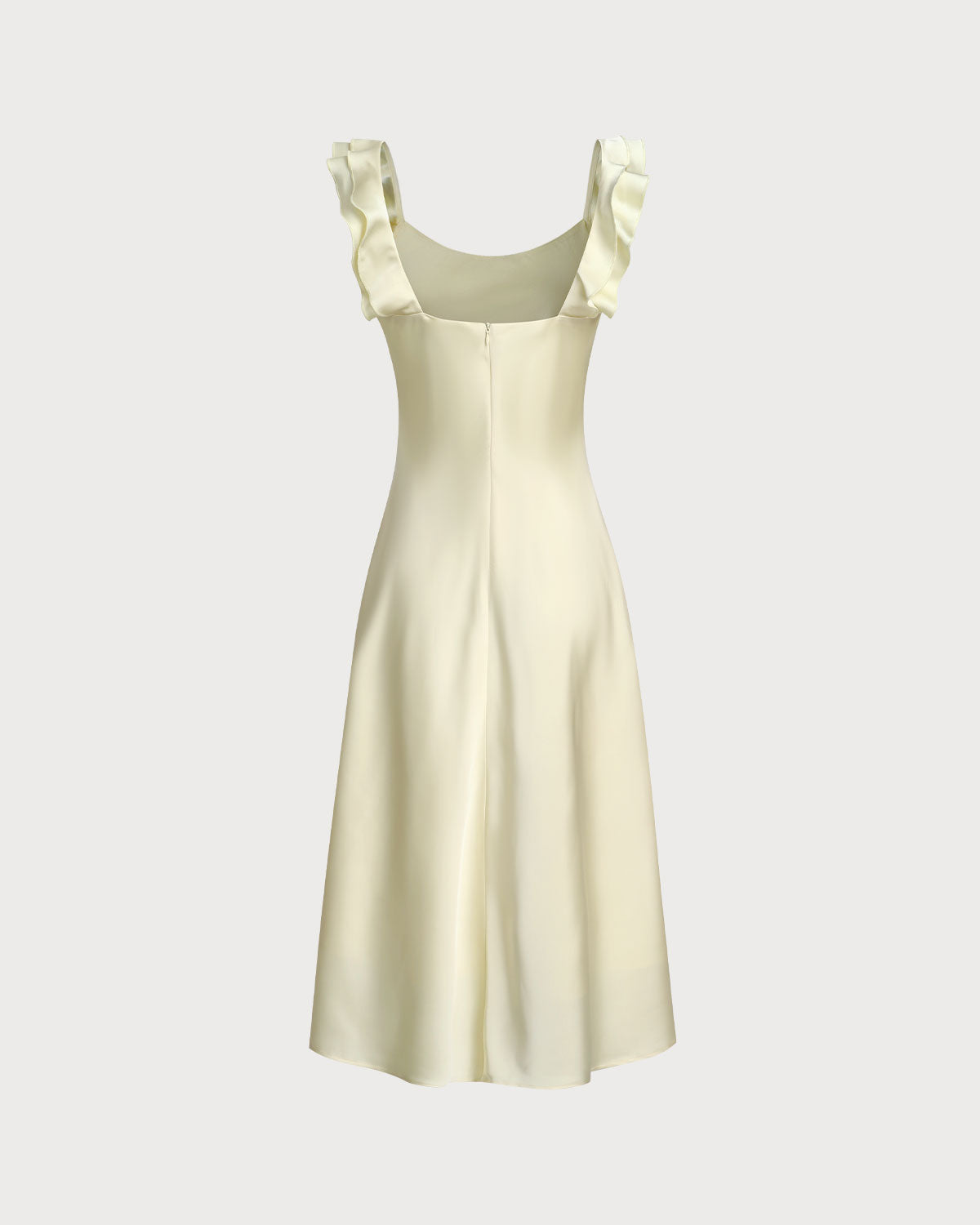 Yellow Square Neck Ruffle Satin Midi Dress