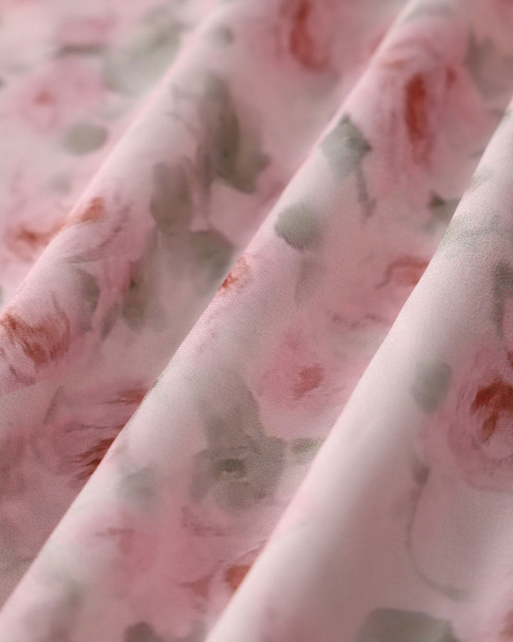 Pink Floral Shirred Slip Midi Dress