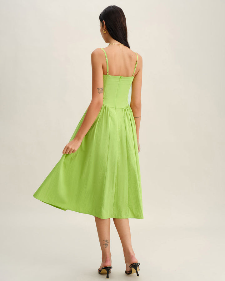 Green Sweetheart Neck Slip Midi Dress