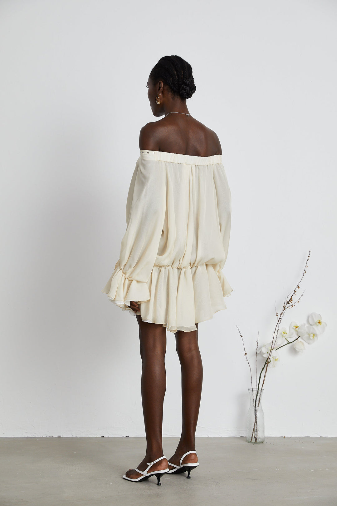 Avellia Serene Chiffon Off-Shoulder Mini Dress