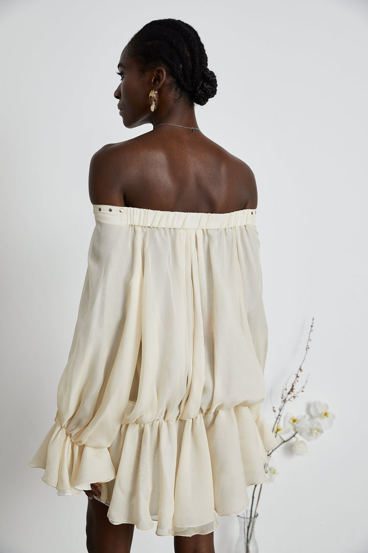 Avellia Serene Chiffon Off-Shoulder Mini Dress