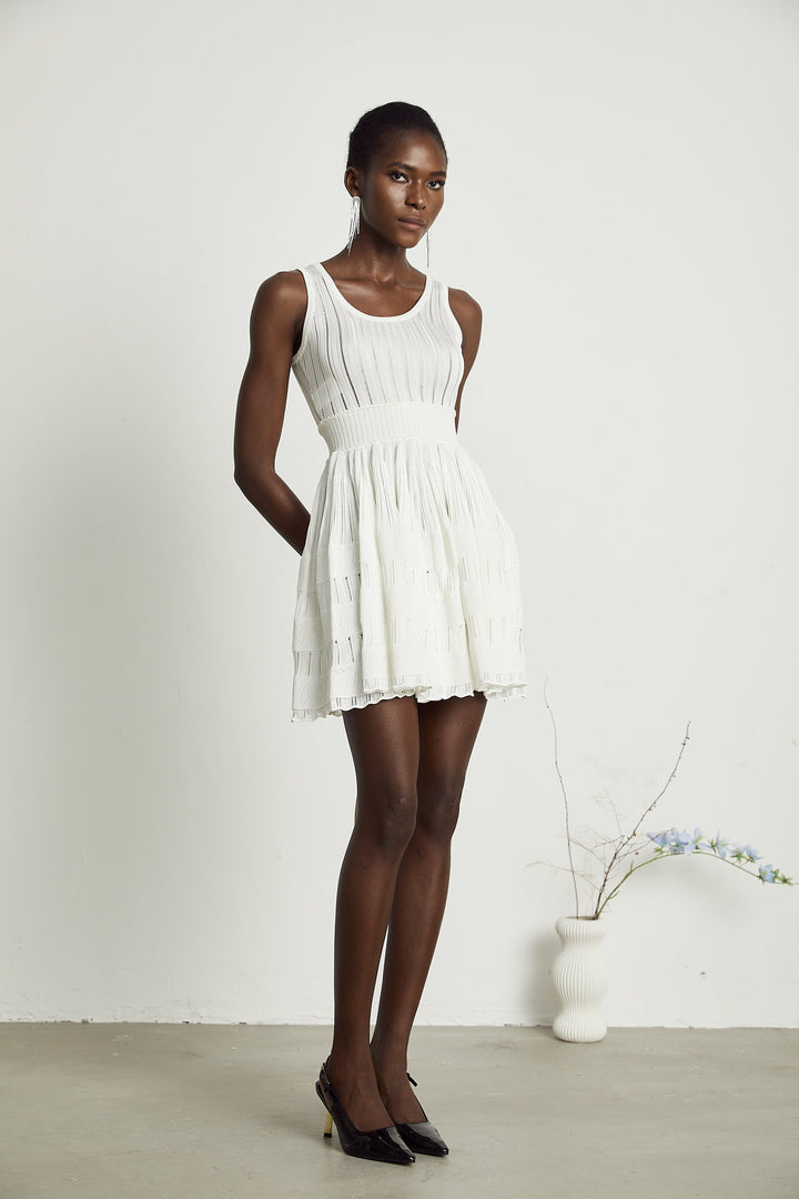 Avellia Lumière White Cut-Out Pleated Mini Dress