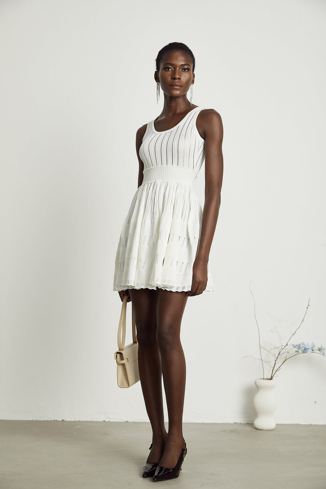 Avellia Lumière White Cut-Out Pleated Mini Dress