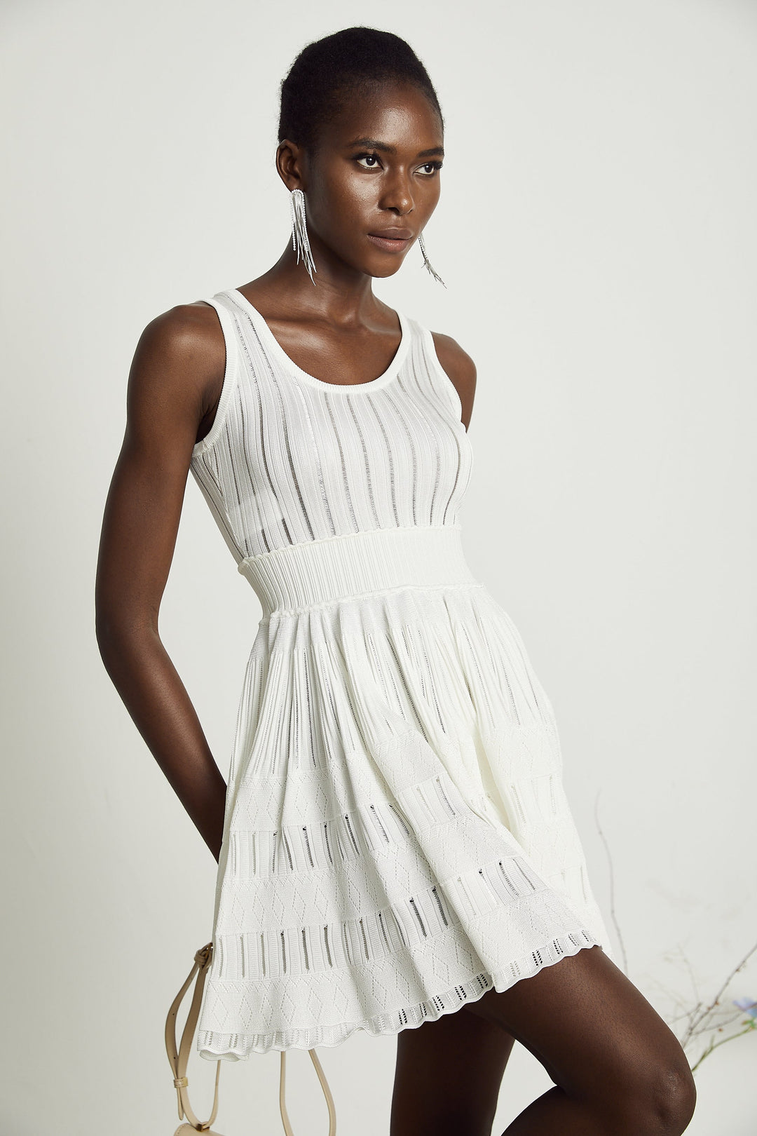 Avellia Lumière White Cut-Out Pleated Mini Dress