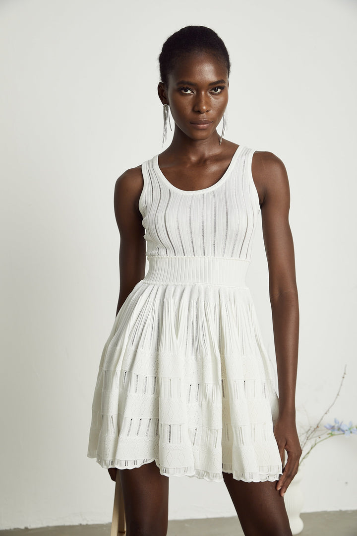 Avellia Lumière White Cut-Out Pleated Mini Dress
