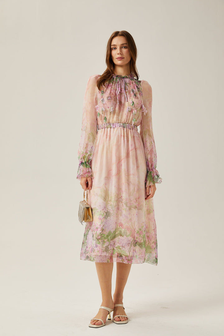 Avellia Flora Cinched-Waist Midi Dress