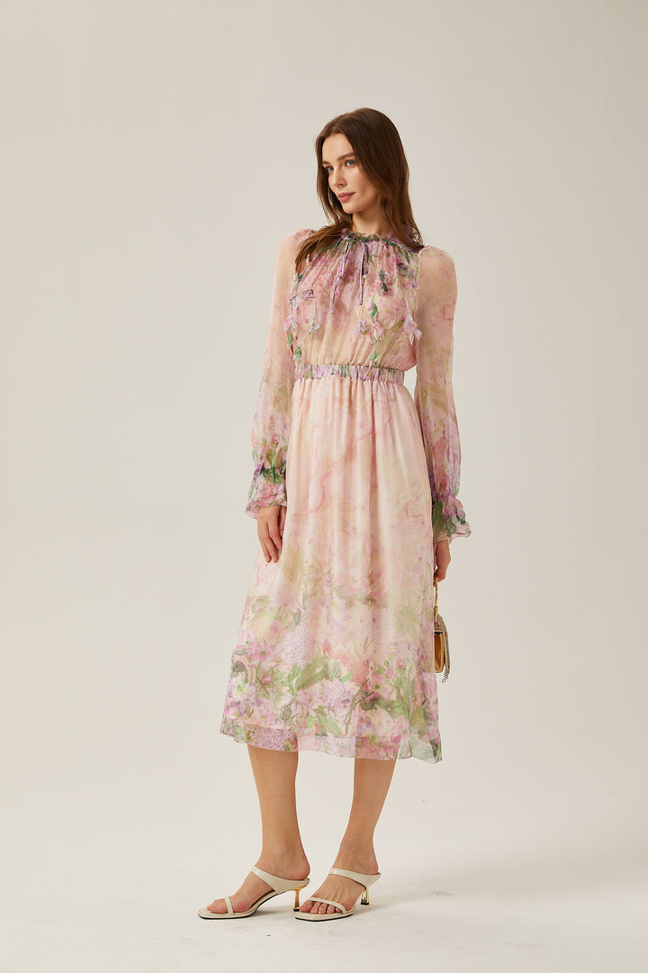 Avellia Flora Cinched-Waist Midi Dress