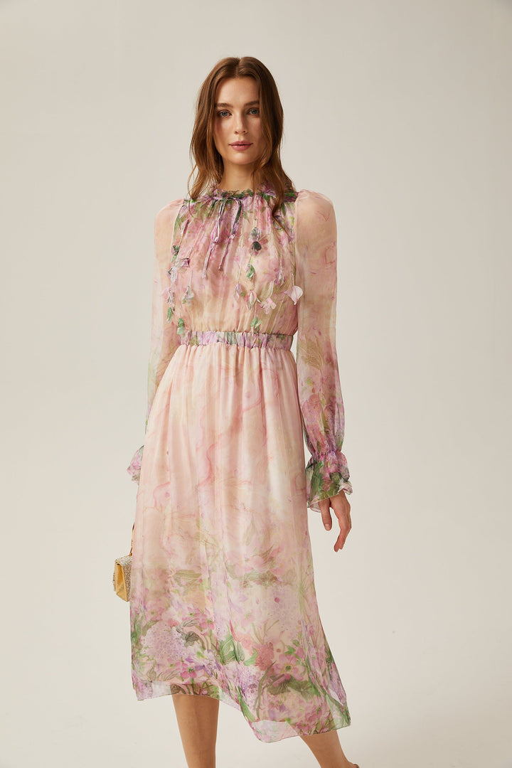 Avellia Flora Cinched-Waist Midi Dress
