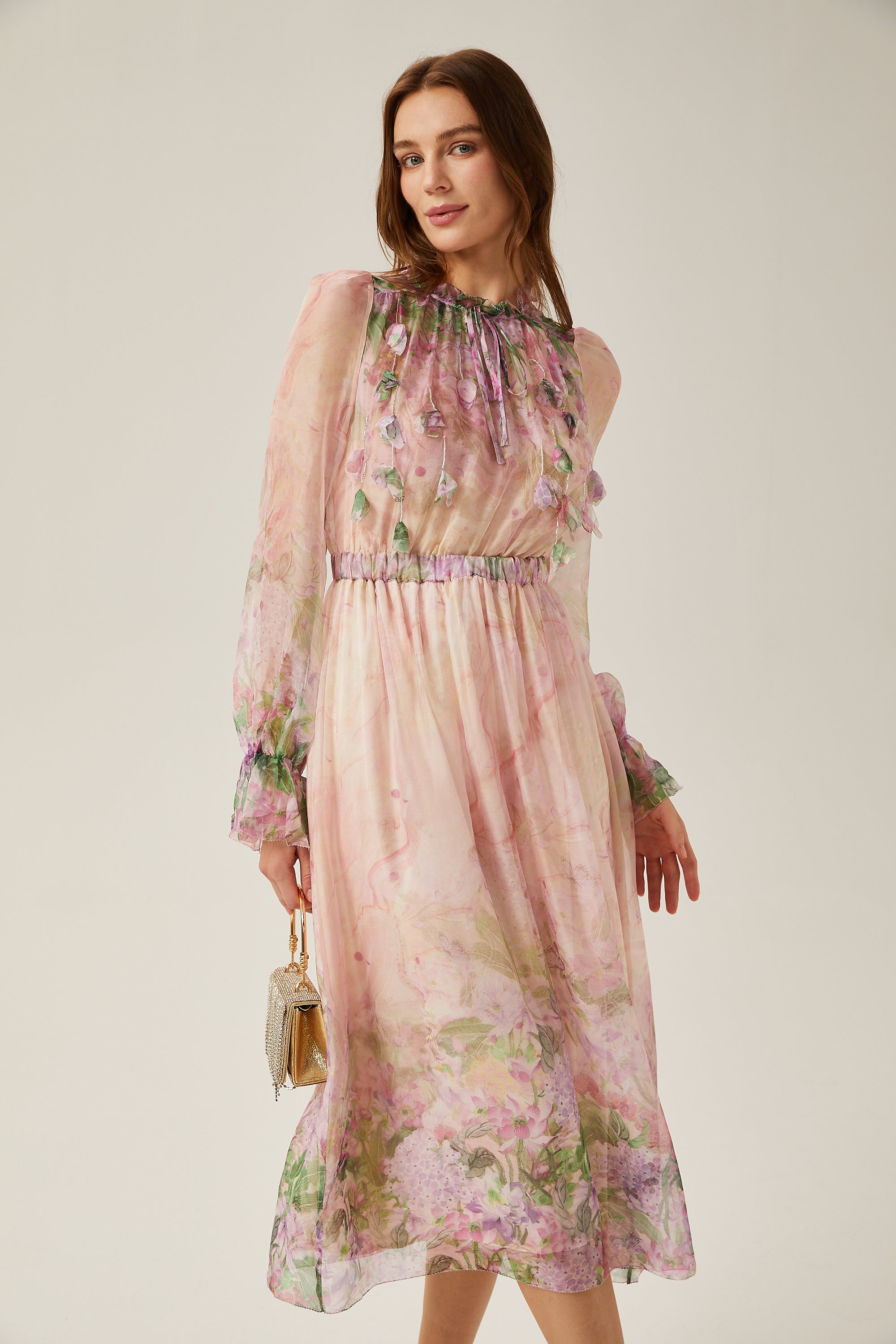 Avellia Flora Cinched-Waist Midi Dress