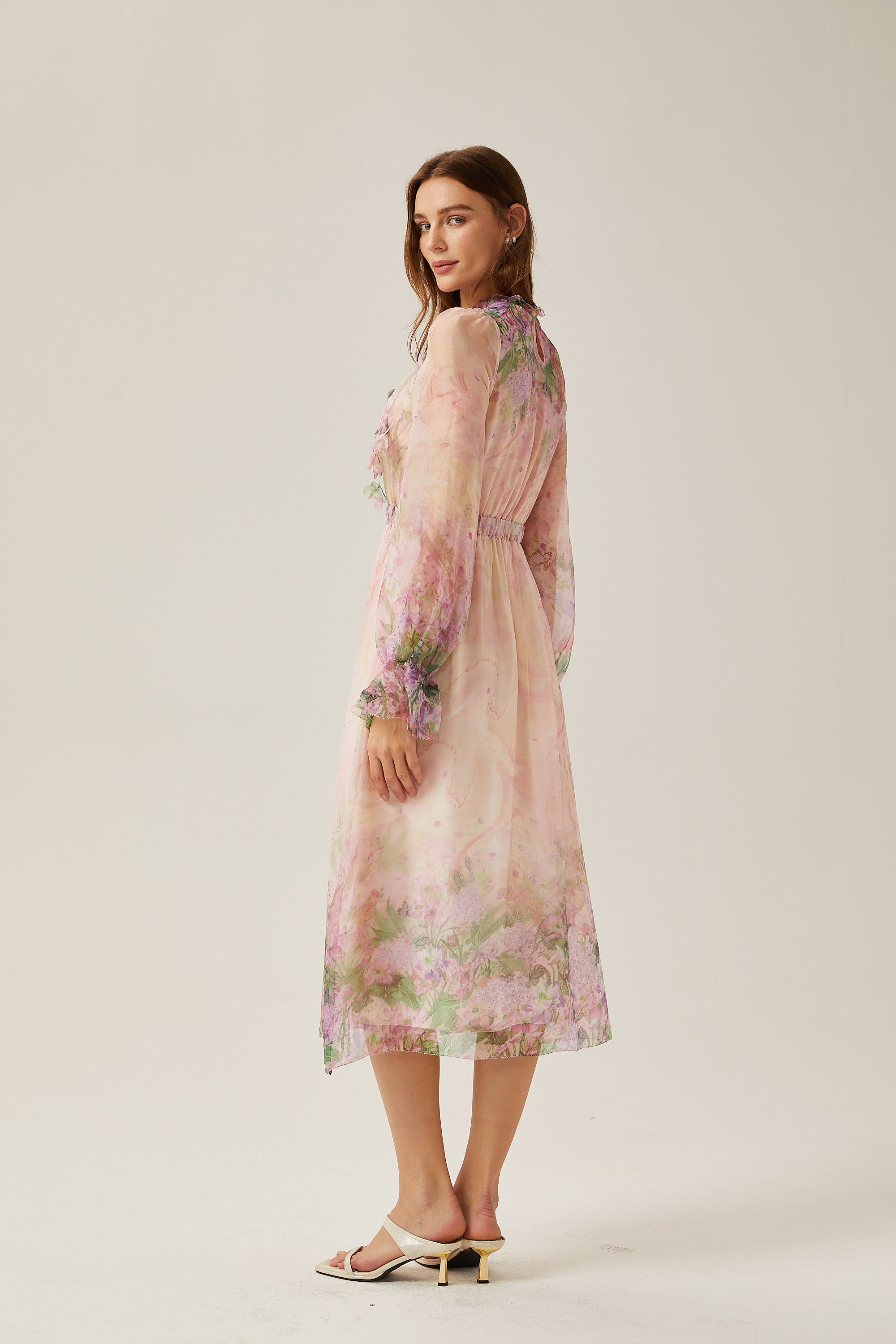 Avellia Flora Cinched-Waist Midi Dress