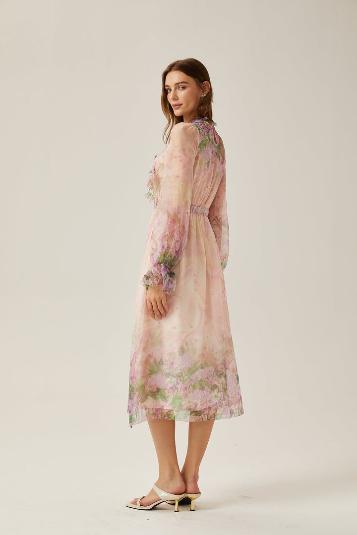 Avellia Flora Cinched-Waist Midi Dress