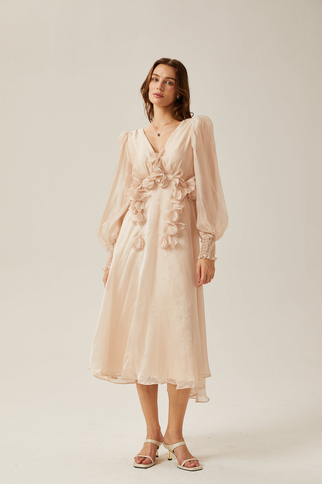 Avellia Faye Faux-Floral Embellished Midi Dress