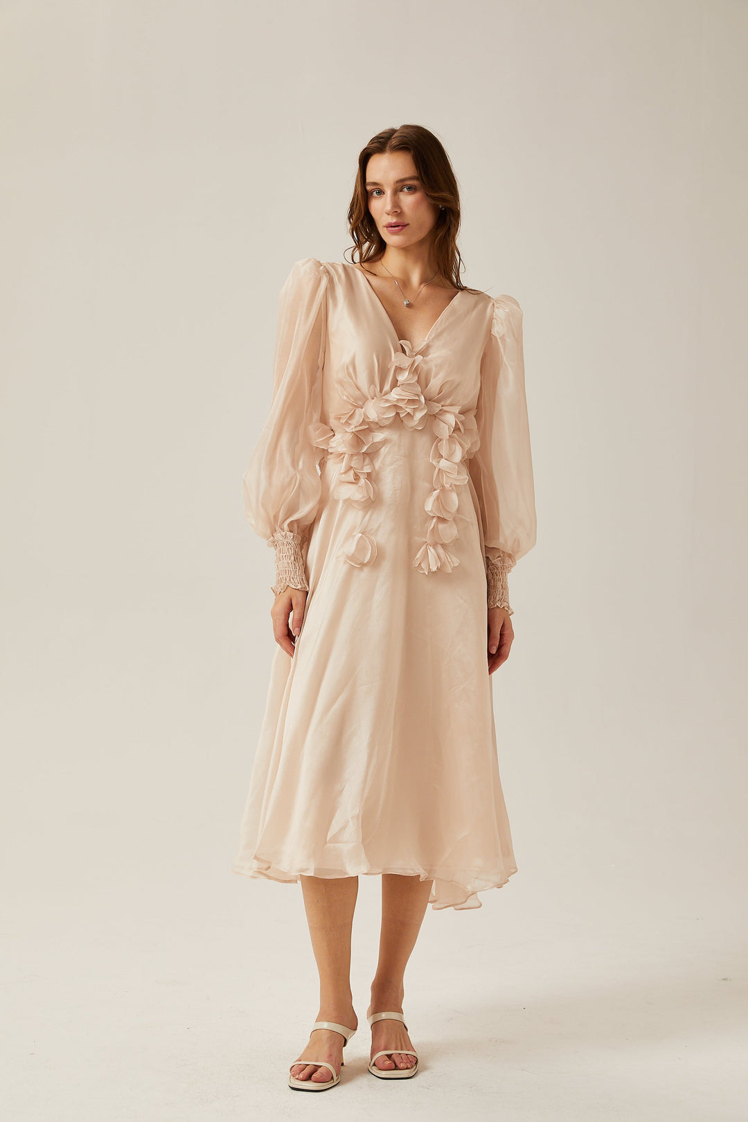 Avellia Faye Faux-Floral Embellished Midi Dress