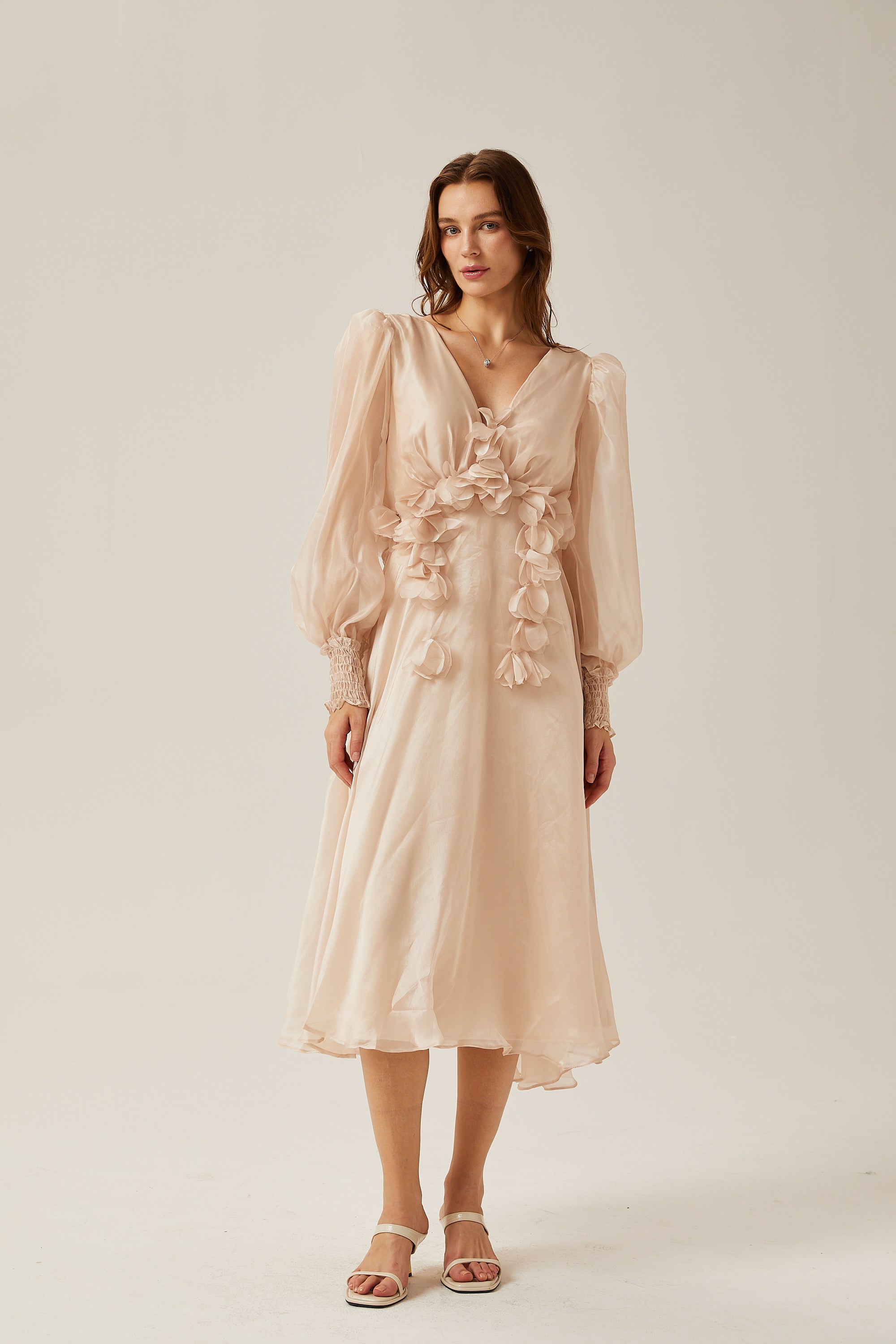 Avellia Faye Faux-Floral Embellished Midi Dress