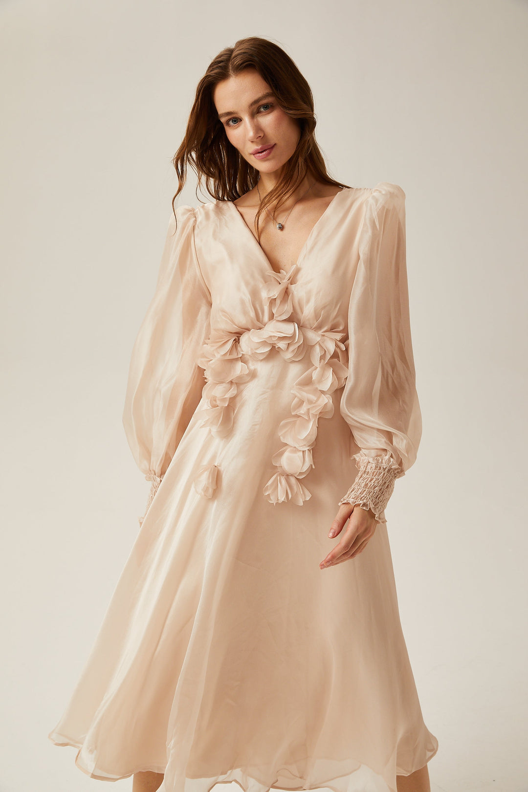 Avellia Faye Faux-Floral Embellished Midi Dress