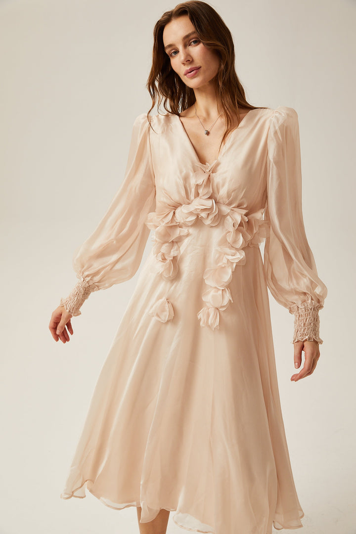 Avellia Faye Faux-Floral Embellished Midi Dress