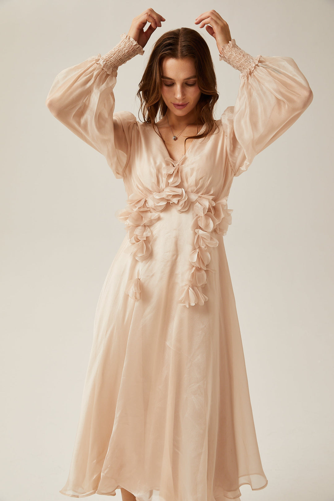 Avellia Faye Faux-Floral Embellished Midi Dress