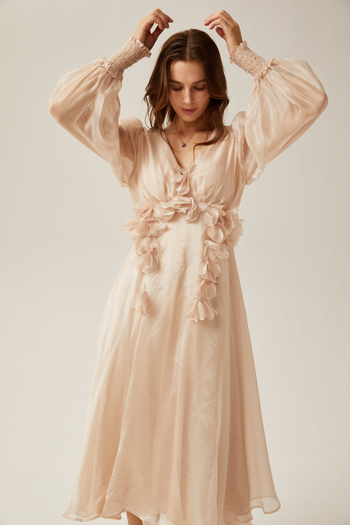 Avellia Faye Faux-Floral Embellished Midi Dress