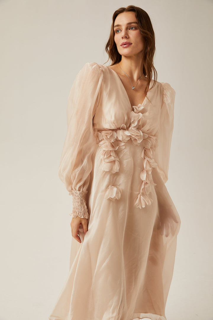 Avellia Faye Faux-Floral Embellished Midi Dress