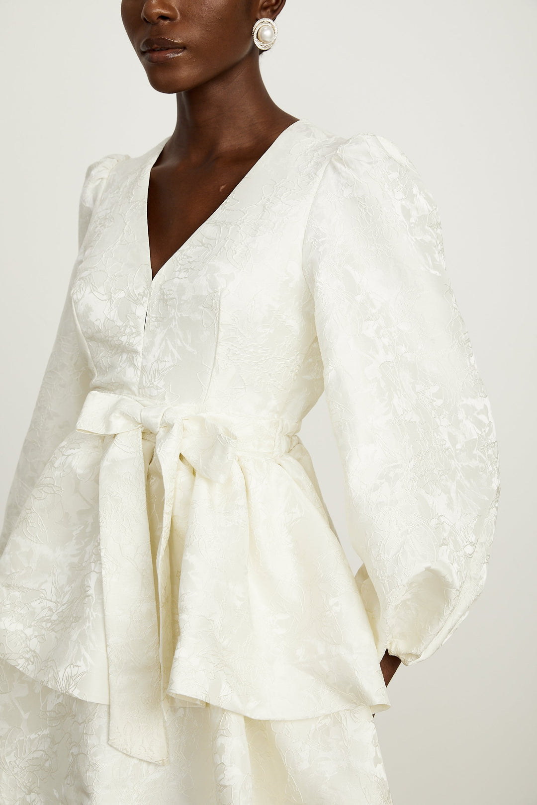 Avellia Bianca Jacquard Tiered Mini Dress