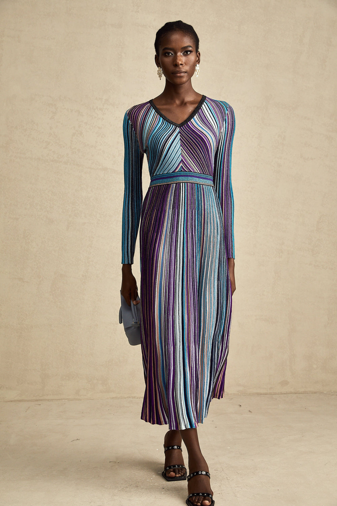 Avellia Mathilde Azure Metallic Pleated Dress