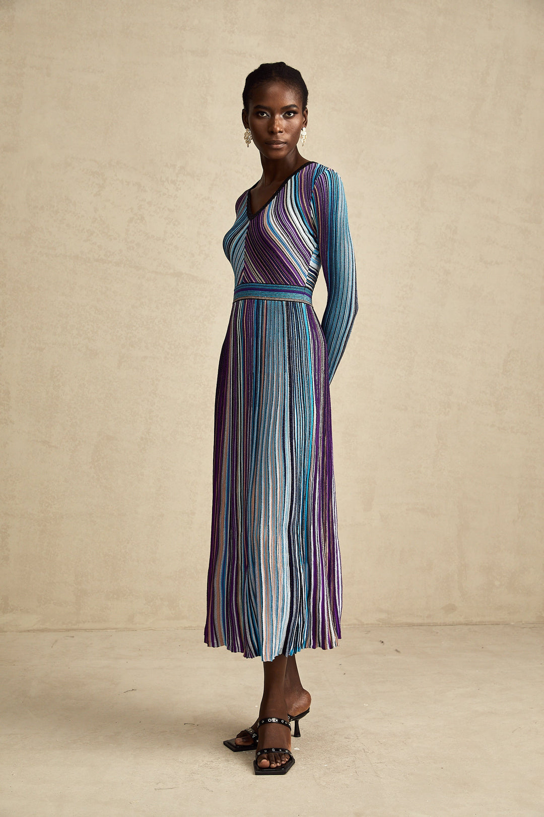 Avellia Mathilde Azure Metallic Pleated Dress