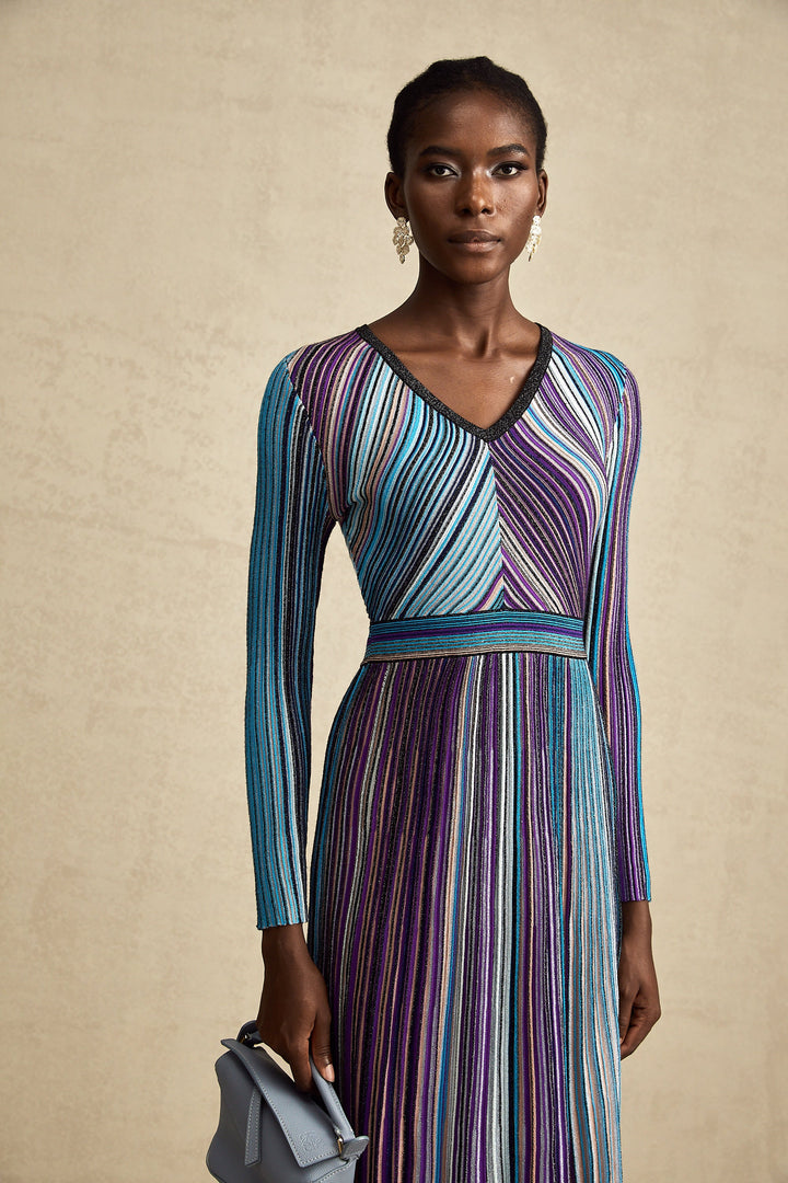 Avellia Mathilde Azure Metallic Pleated Dress